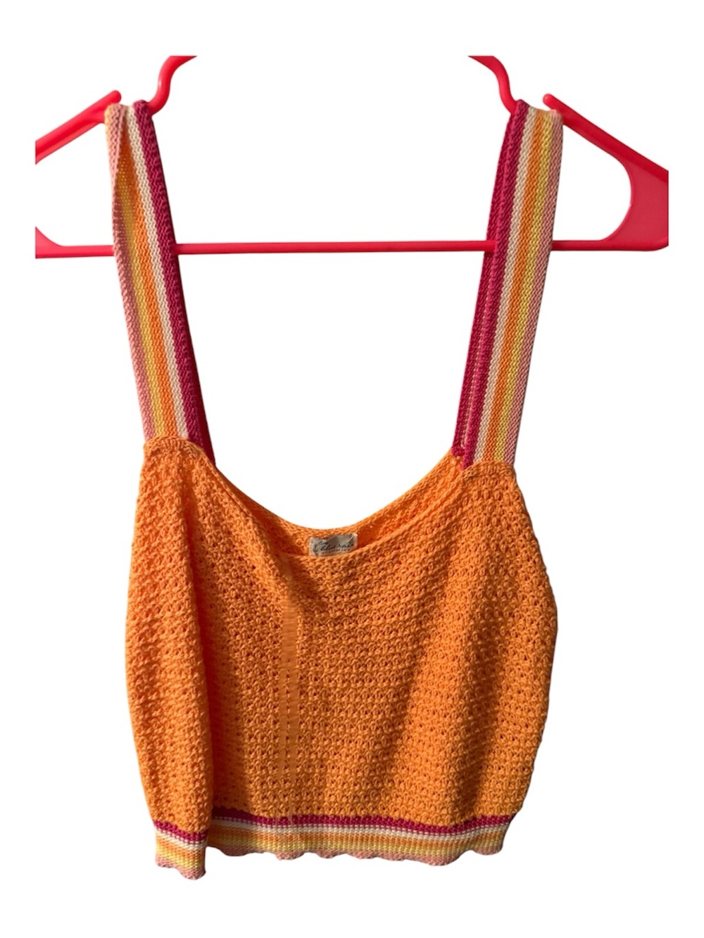 Pink, White & Orange Knit Tank with Striped Straps